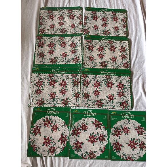 Royal Lace Poinsettia Lace Placemats & Doilies Sets - Picture 2 of 12